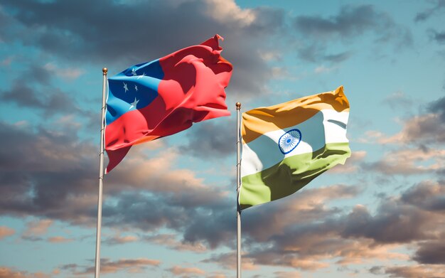 Belle bandiere nazionali dello stato di Samoa e India insieme
