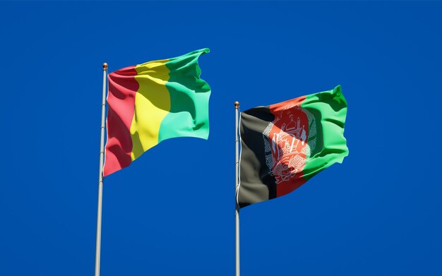 Belle bandiere nazionali di stato dell'Afghanistan e della Guinea