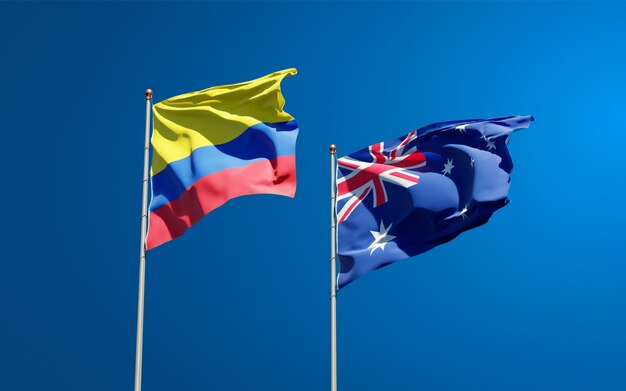 Belle bandiere nazionali di stato dell'Australia e della Colombia insieme