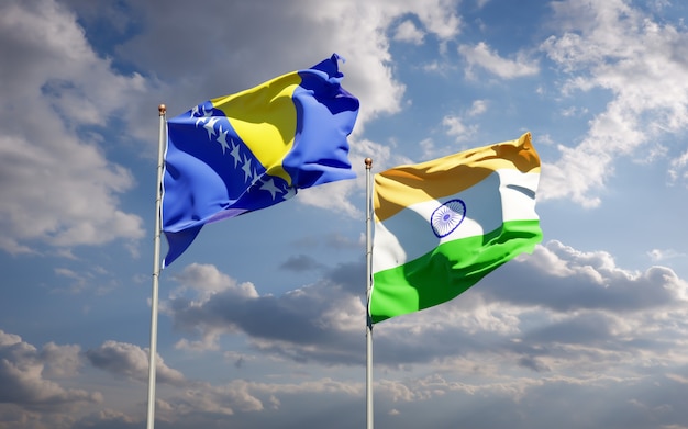 Belle bandiere nazionali di stato dell'India e della Bosnia-Erzegovina insieme