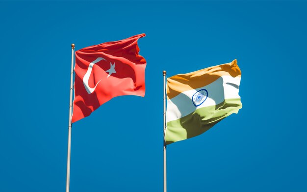 Belle bandiere nazionali di stato della Turchia e dell'India insieme