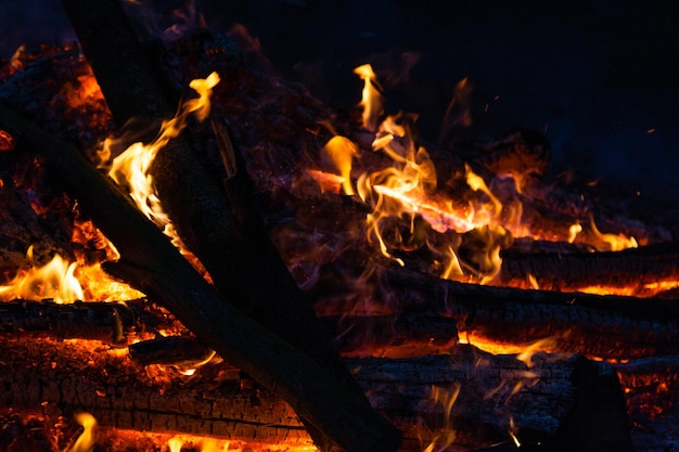 Belle fiamme di fuoco su un falò