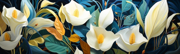 Belle foglie di Spathiphyllum Cannibalismo acquerello pittura arte