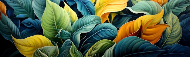 Belle foglie multicolori di Spathiphyllum Cannibalismo acquerello pittura d'arte