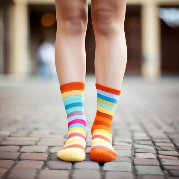 belle gambe in calze lunghe e multicolori
