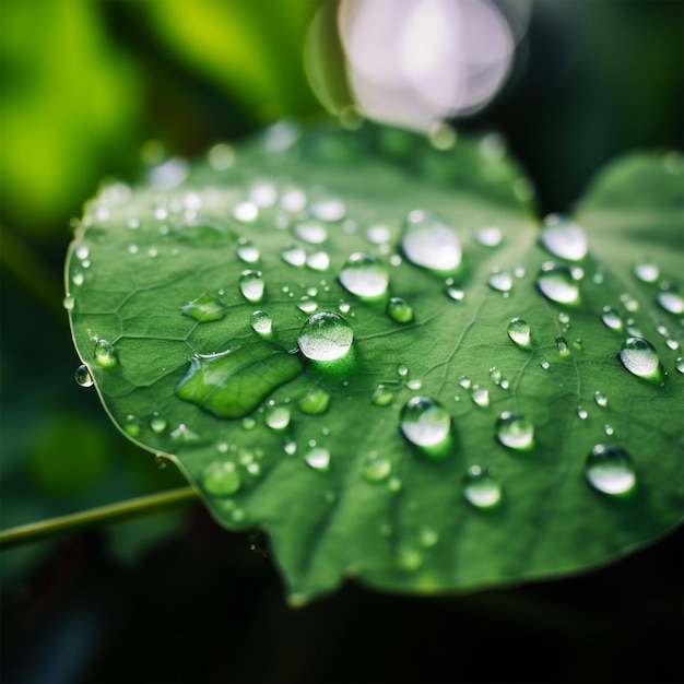 Belle gocce d'acqua dopo la pioggia sulla foglia verde