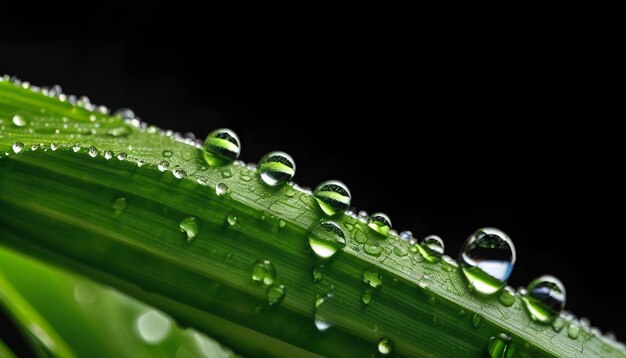 Belle gocce di rugiada naturale o pioggia su foglie di erba fresche isolate su uno sfondo trasparente Closeup