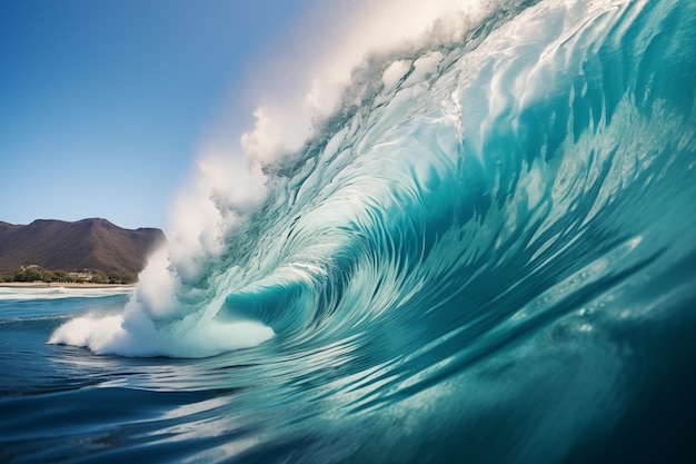 Belle grandi onde in un mare limpido in una giornata di sole