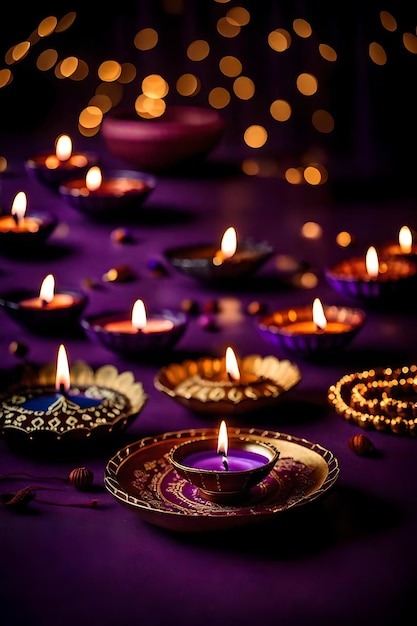 Belle lampade di Diwali bianche e sfondi accesi durante la celebrazione