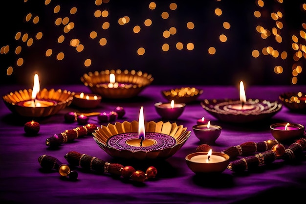 Belle lampade di Diwali bianche e sfondi accesi durante la celebrazione