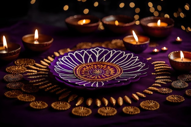 Belle lampade di Diwali bianche e sfondi accesi durante la celebrazione