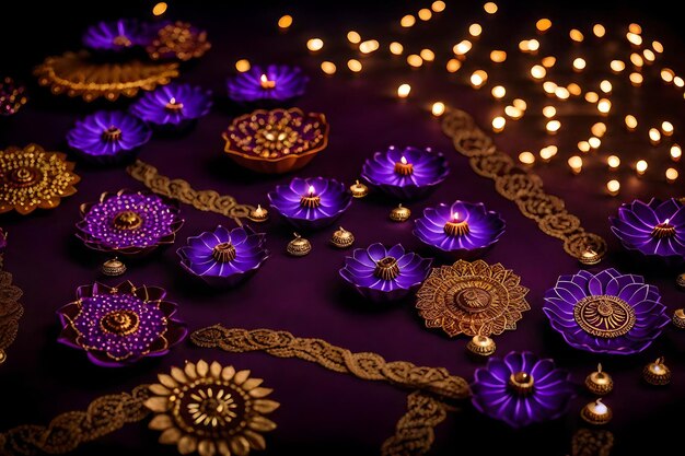 Belle lampade di Diwali bianche e sfondi accesi durante la celebrazione