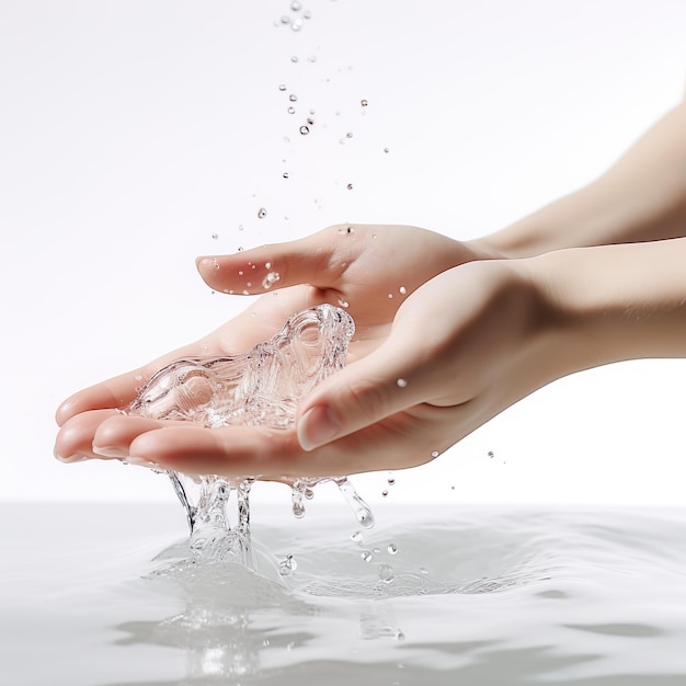 Belle mani femminili che si lavano con acqua cristallina