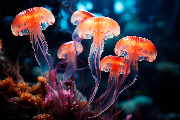 Belle meduse che nuotano nell'acquario Mondo sottomarinogenerativo ai