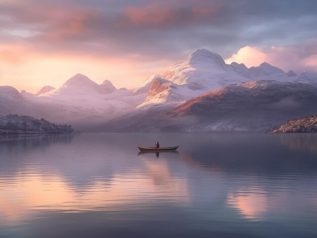 Belle montagne e fiumi riflessi nel lago limpido