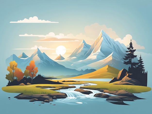 Belle montagne paesaggio sfondo walpaper ilustrations