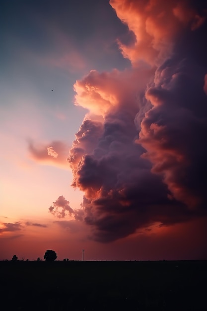 Belle nuvole al tramonto al tramonto viola grattacielo e nuvole stagliate