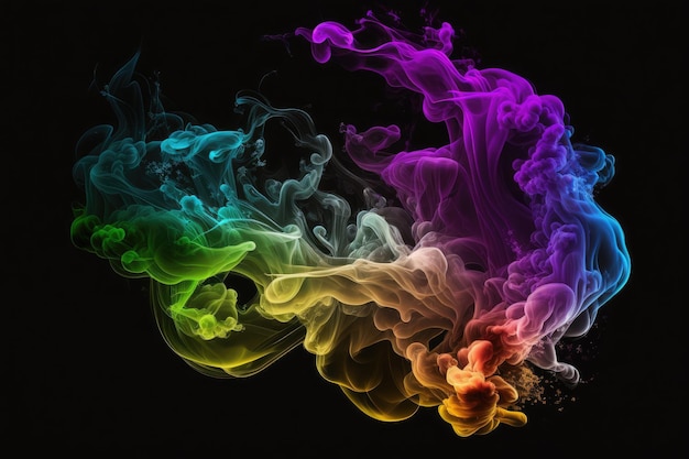 Belle nuvole di fumo astratte e multicolori su sfondo nero illustrazione digitale