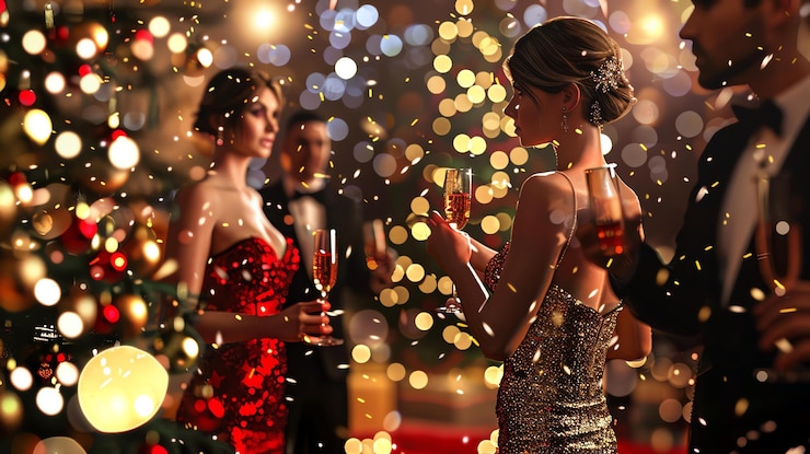 Foto belle persone in eleganti abiti da sera che festeggiano il capodanno
