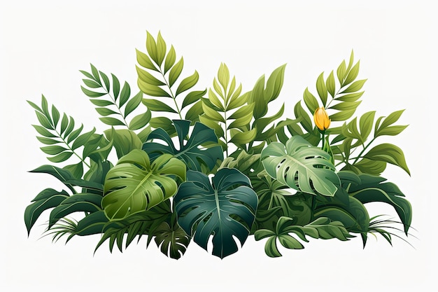 Belle piante di foglie verdi tropicali di Monstera su sfondo bianco rendering 3D