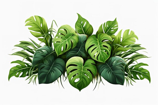 Belle piante di foglie verdi tropicali di Monstera su sfondo bianco rendering 3D