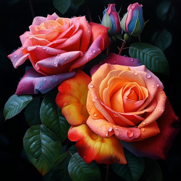 Belle rose a colori realistici cinematografiche HD immagine generata dall'AI