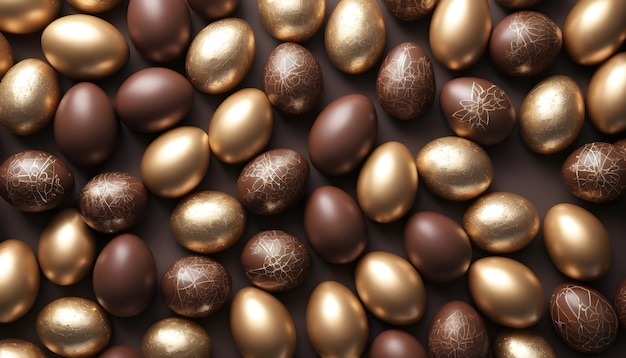 Belle uova di cioccolato di Pasqua sullo sfondo di design classico oro e nero