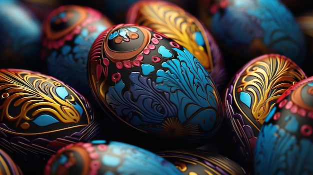 Belle uova di Pasqua colorate con motivi intricati Ai Generative