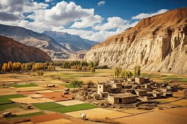 Bellezza accattivante Incantevole paesaggio tibetano nel villaggio di Ghiling Upper Mustang Nepal