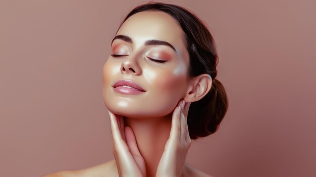 Bellezza aggraziata Migliora la tua linea cosmetica con questo squisito viso femminile AI generativo