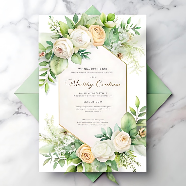 Foto bellezza botanica onefold flyer invito al matrimonio con fiori disegnati a mano