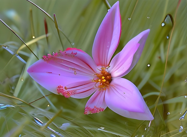 Bellezza del primo piano del fiore in piena fioritura i suoi petali in piedi e con la rugiada del mattino