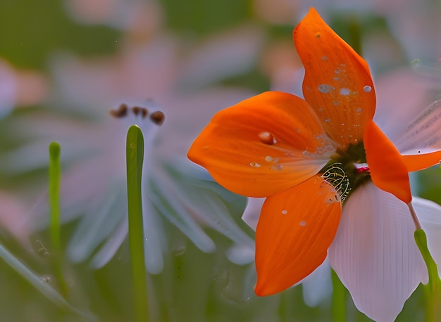 Bellezza del primo piano del fiore in piena fioritura i suoi petali in piedi e con la rugiada del mattino