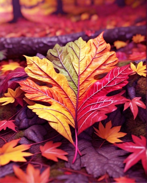 bellezza della foresta d'autunno in una vena a foglia singola multicolore