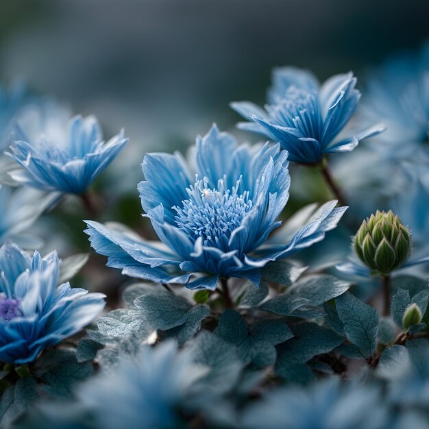 Bellezza della natura macro fiore blu congelato