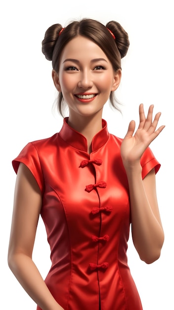 bellezza donna cinese che indossa rosso cheongsam sorridendo su sfondo bianco con ai generato