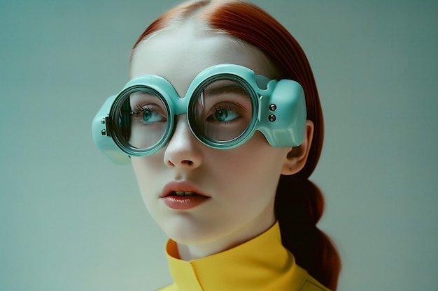 Bellezza donna colori occhiali in lattice arte cappello colorato ritratto creativo moda IA generativa