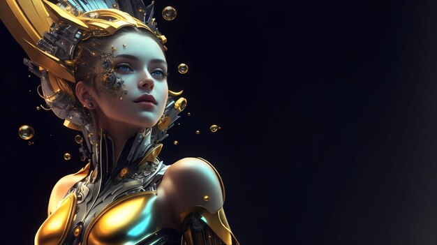Bellezza donna cyborg su immagine di sfondo tecnologia digitale liquida con ai generato