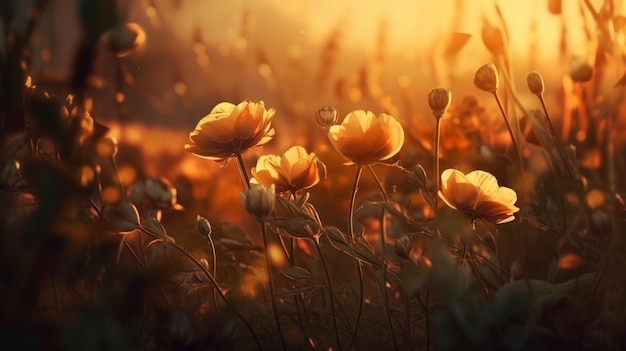 Bellezza dorata Un bel tramonto e fiori eleganti