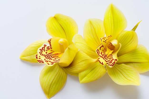 Bellezza elegante orchidea gialla su carta bianca