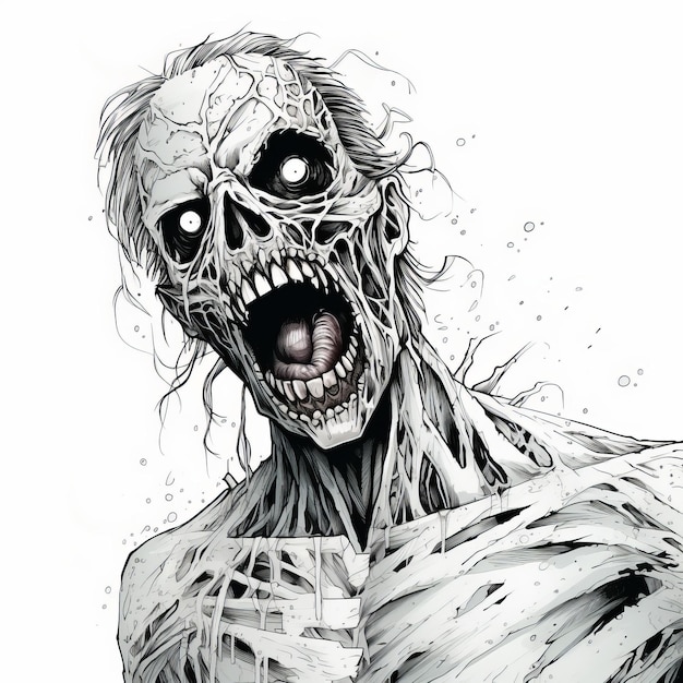 Bellezza grottesca The Walking Dead Zombie nel disegno dettagliato Lineart