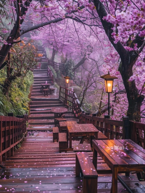 Bellezza in fiore alberi di ciliegio incantevoli in piena fioritura dipingendo il paesaggio con vibranti sfumature di rosa e bianco creando una splendida esposizione di eleganza naturale e fascino primaverile