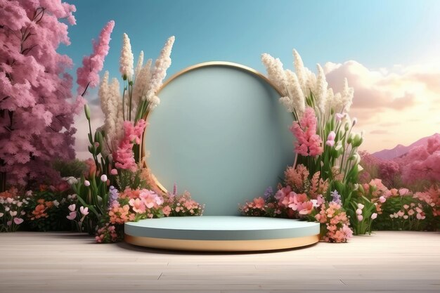 Bellezza naturale sfondo del podio a colori pastello con sfondo cielo