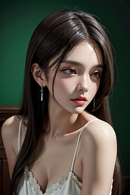 Bellezza orientale delicati tratti del viso giovane bella ragazza che indossa abito da sera corpo caldo