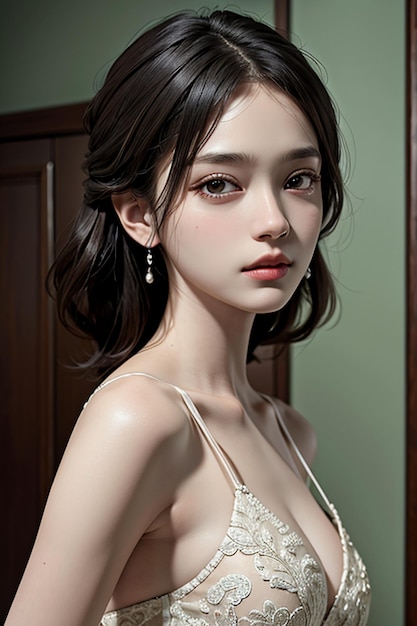 Bellezza orientale delicati tratti del viso giovane bella ragazza che indossa abito da sera corpo caldo
