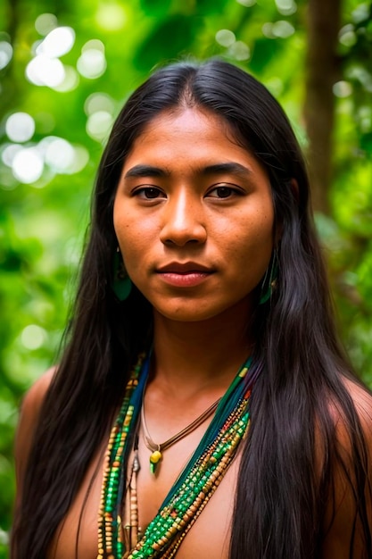 Bellezza selvaggia dell'Amazzonia Un ritratto accattivante di una donna indigena di una comunità tribale