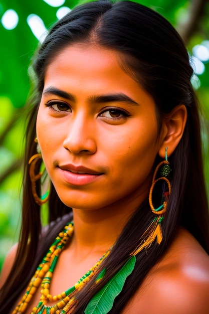 Bellezza selvaggia dell'Amazzonia Un ritratto accattivante di una donna indigena di una comunità tribale