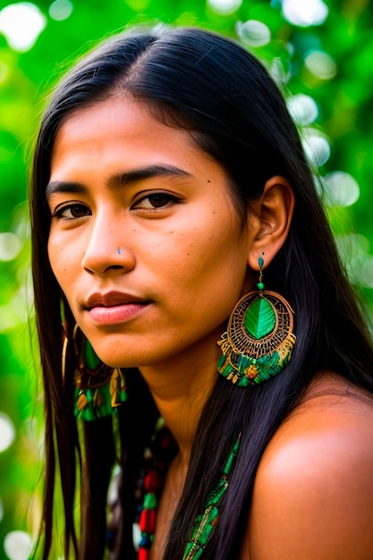 Bellezza selvaggia dell'Amazzonia Un ritratto accattivante di una donna indigena di una comunità tribale