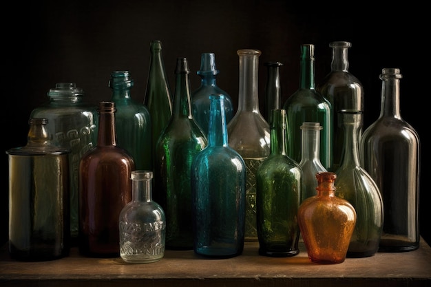 Bellezza senza tempo Immagine mozzafiato di una collezione di bottiglie di vetro vintage