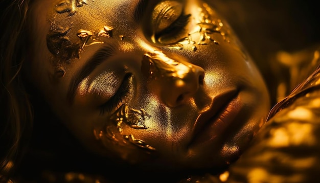 Bellezza serena che dorme adornata di glamour dorato generato dall'intelligenza artificiale